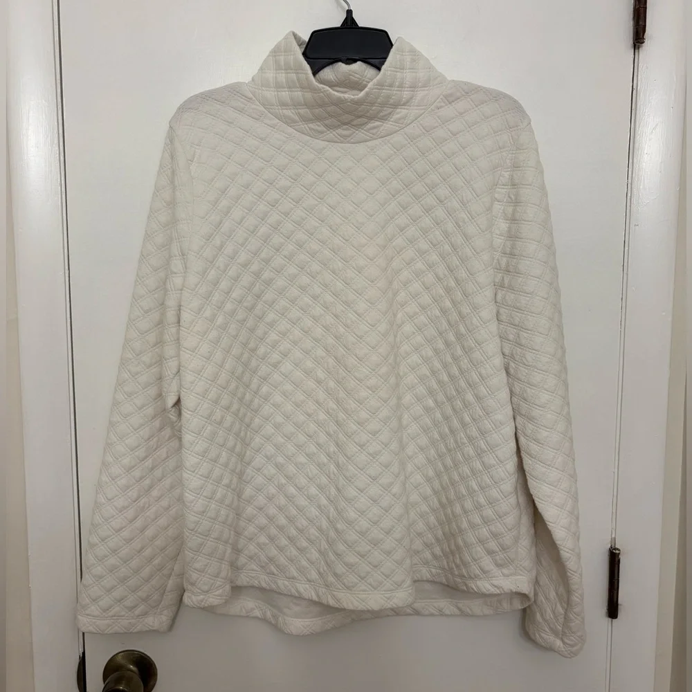 J. Crew Factory Quilted Mockneck Pullover Sweater Ivory XL BL249